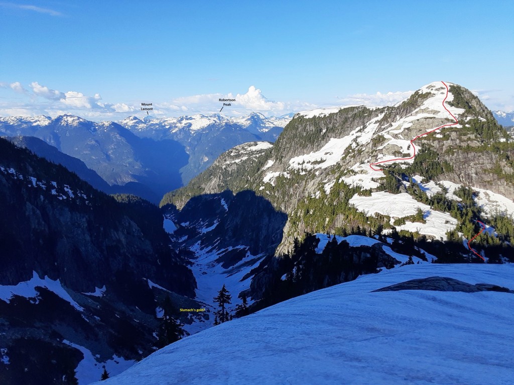 Out-and-back route to the unnamed peak above Spindle Canyon. Northern Chehalis peaks just visible on the horizon