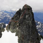 My approximate route on the Ring Finger. In my subjective opinion, this climb was the technical crux of the trip.