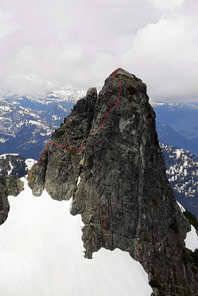 My approximate route on the Ring Finger. In my subjective opinion, this climb was the technical crux of the trip.