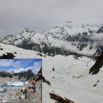 Lakes in the north-facing cirque under Cotard Peak. Insert: the same view captured by VOCers in August 2017. Note the seasonal difference in terrain