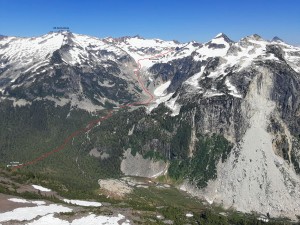 our day 3 campsite seen from the summit of Tatlow Peak