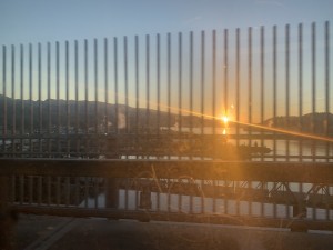 We were fortunate enough to witness sunrise upon crossing the Iron Workers Memorial Bridge.