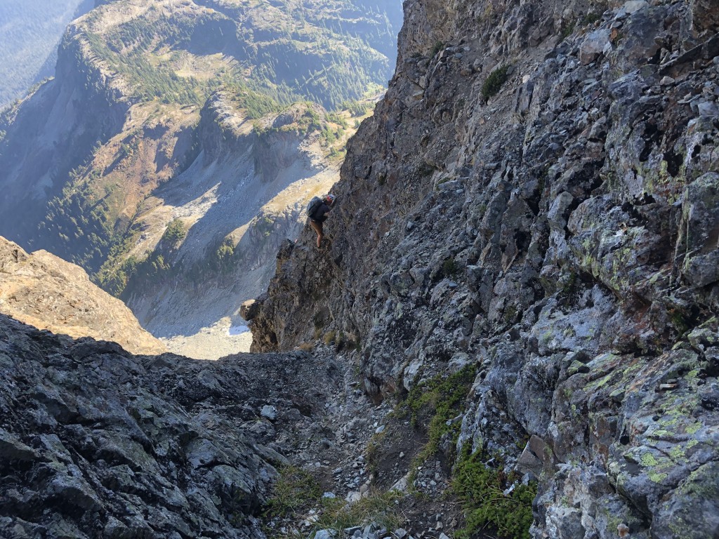 Me climbing above the exposed Crux #2, just before the summit.