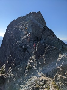 Will and Fiona descend from the subpeak.