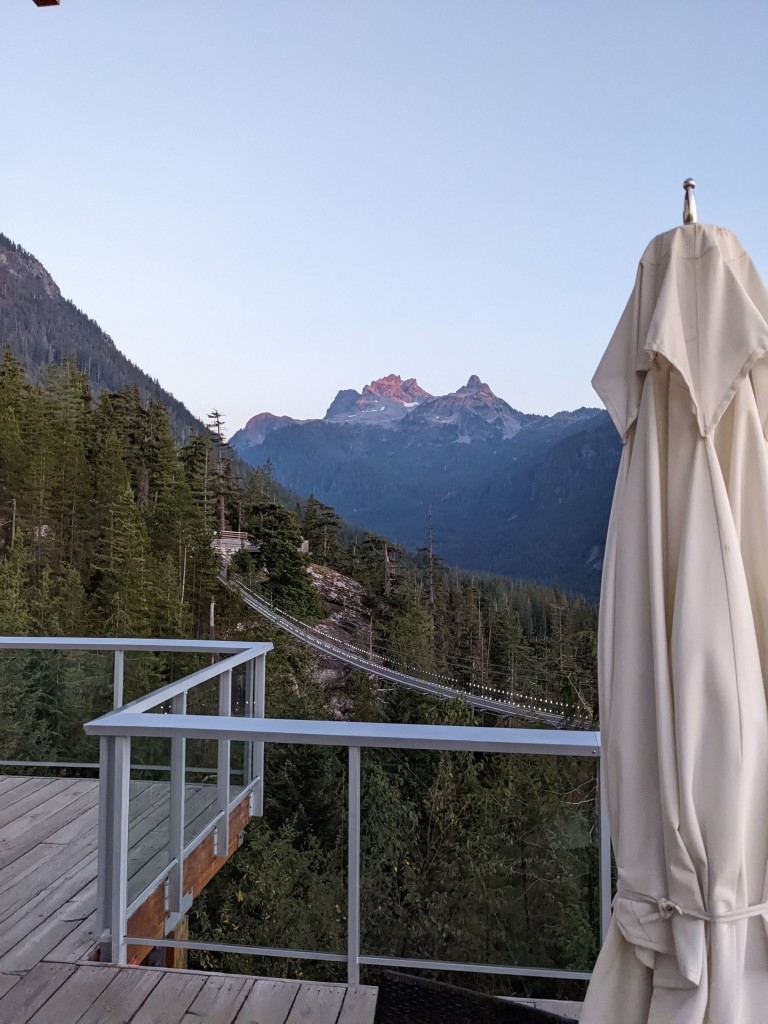 Looking back at our objective in the evening light from the lodge.