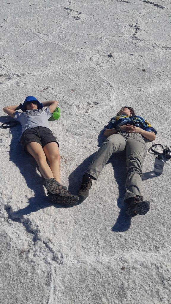 Ana and Erin becoming one with the salt.
