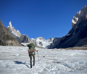 Crossing the Glaciar Grande into the Torre Valley.
