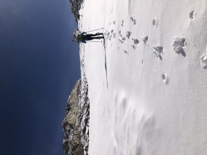 Liam hiking up for first tracks!