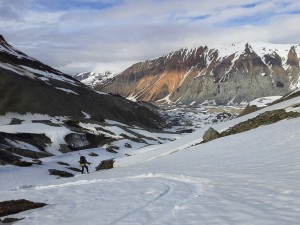 Navigating through the broken toe of the Tisatka Glacier