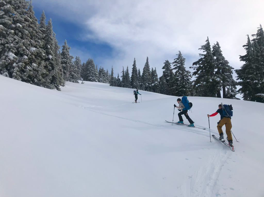 Heading up to Brohm Ridge, a dusting of fresh snow on the trees confirms we made the right decision to go skiing in June despite many of my non-skier friends gawking at the thought of it.