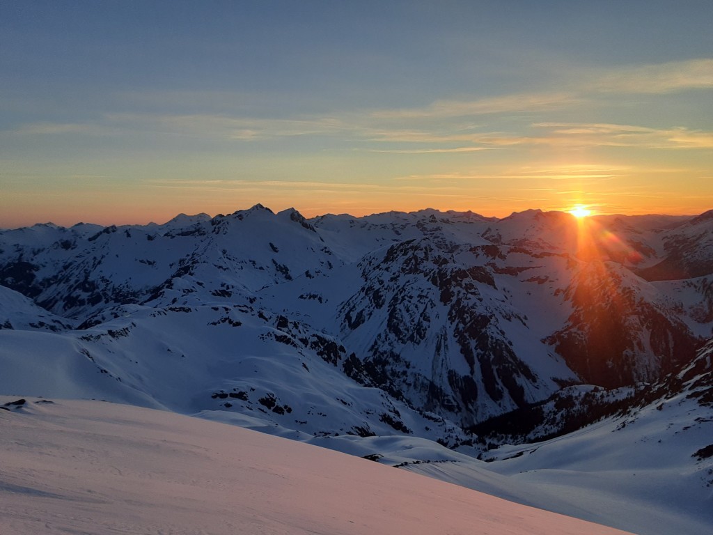Sunset, with Mount Pitt