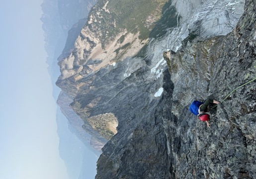Nick climbing through a section on the upper half