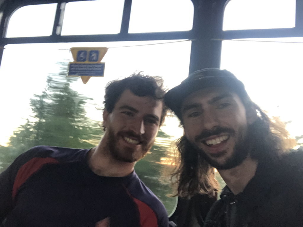 On the bus heading back home, stoked on the successful trip!