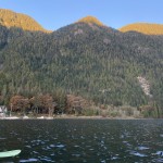 Sunlight beginning to illuminate the tops of the hills above Wigwam Inn