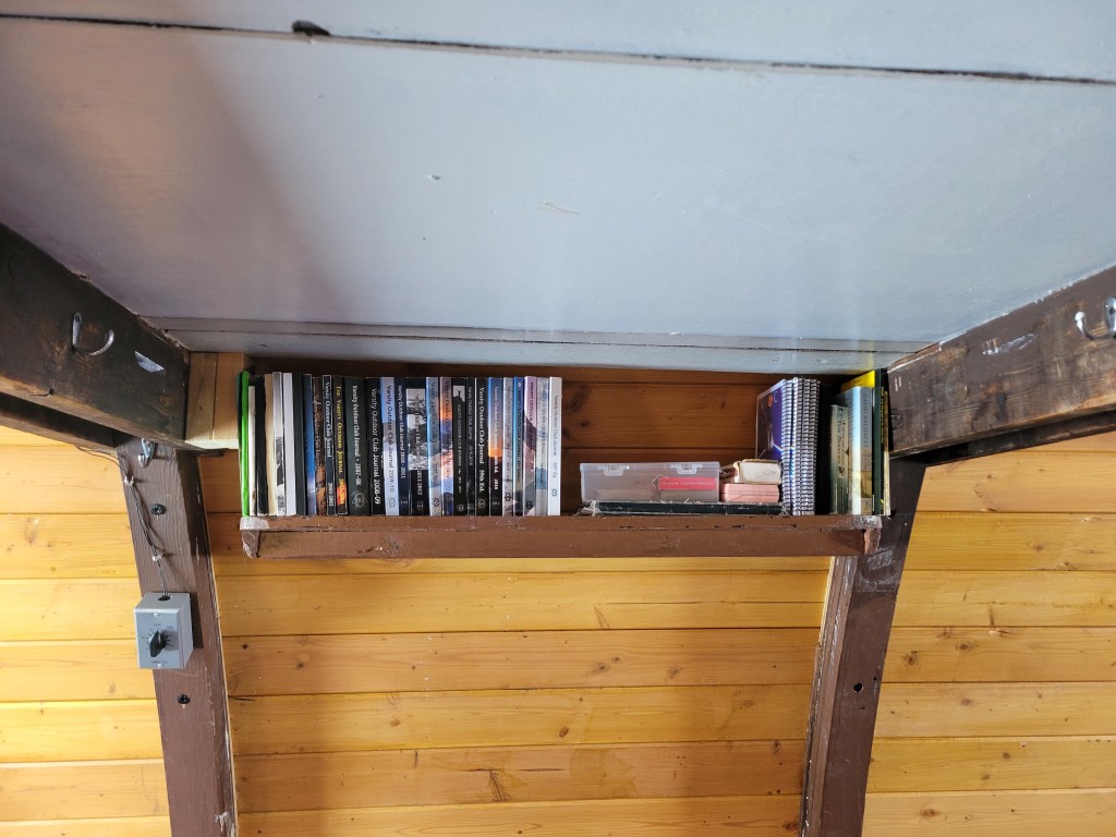 A new and improved location for the bookshelf.