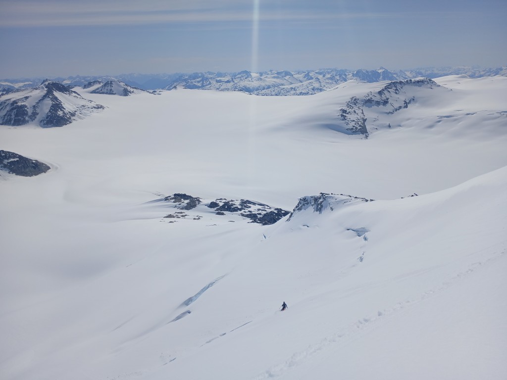 Skiing the NE face of Mount Fulgora above the Stanley Smith Glacier