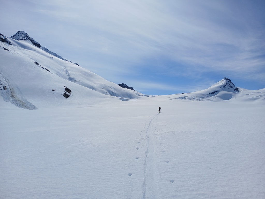 Slogging up Dalgleish Glacier, Lillooet Mountain on the left