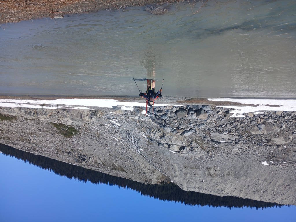 Wading one of the many outflows under Manatee Glacier